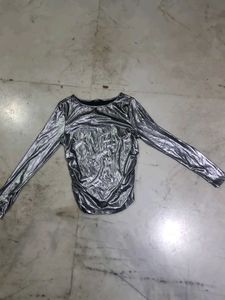 Shiny Silver Long Sleeve Top