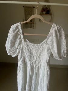 Puff sleeves Eyelet White Mini Dress