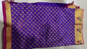 Purple & Gold Sari with Peacock Border