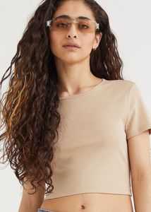 H&amp;M Beige Cropped Tie Detail Top