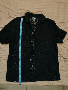 Black Crochet Style Oversized Shirt