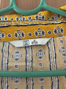 Yellow navy blue Cotton Shirt for women