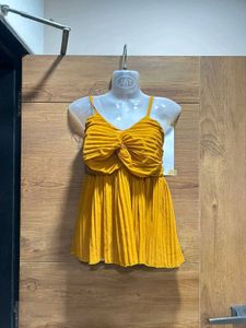 Mustard Ruched Cami Peplum Top