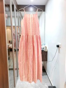 Pink Colour Vero Moda Cotton Striped Midi Dress