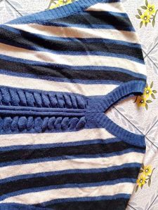 Striped V- Neck Knit Woolen Top