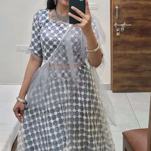 Elegant Grey &amp; White Lehenga Choli