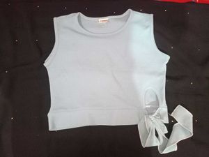Blue Knotted Crop Top
