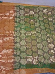 Gold &amp; Green Floral Silk Saree