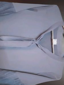 Elegant Blue Tie-Neck Blouse