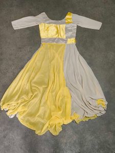 Elegant Yellow &amp; Beige Anarkali Gown