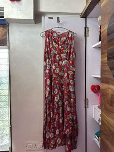 Red floor length floral dress