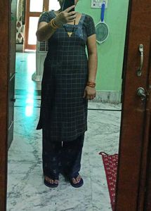 Grey Plaid Kurti Set