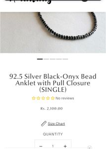 92.5 Pure Silver Onyx Beads Evil Eye Anklet ❤️
