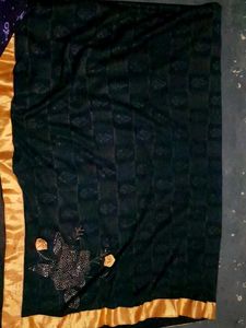 Black With Yellow Border Saree