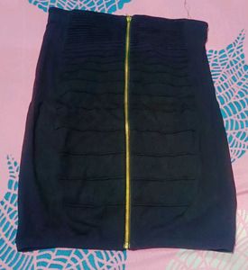 Black Mini Skirt with Gold Zipper