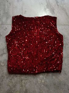 Red Sequin Sleeveless Top