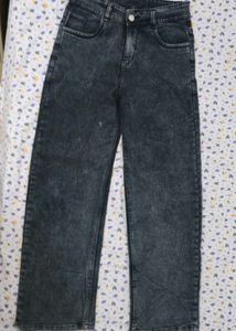 Charcoal Grey Wide Leg Denim Jeans