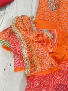 Orange Bandhani Dress Material