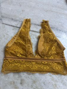 V Neck Lace Paded Mustard Bralette