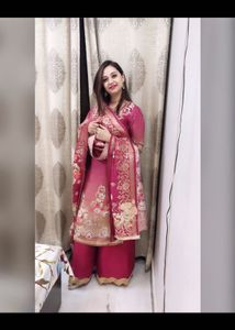 MAROON BANARASI SILK SUIT WITH PLAZZO