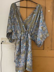 Boho Chic Blue Floral Kaftan Dress