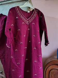 new unused Maroon Embroidered Kurta Set