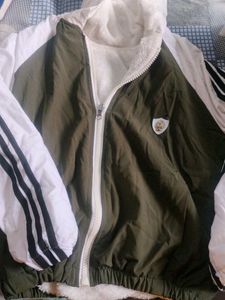 Olive &amp; White Striped Track Jacket