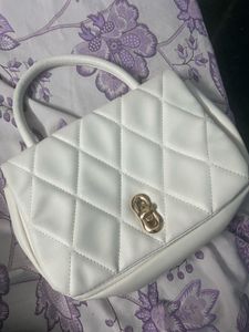 Quilted White Top Handle Bag