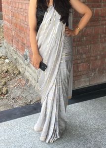Elegant Grey Striped Saree