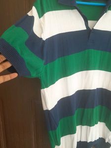 Striped Polo Shirt - Green, White, Navy