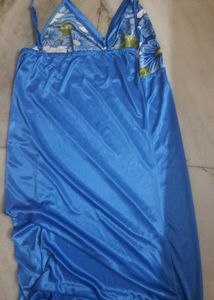 Blue Floral Satin Nighty 2 Pieces Set