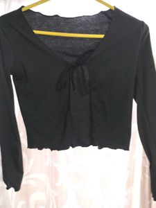 Black Tie-Front Crop Top