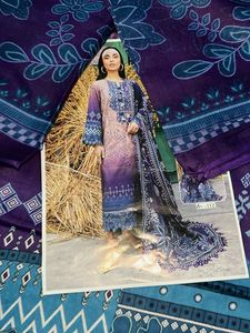 Printed Fabric - Purple, Blue, &amp; Tan