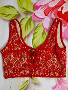 (1099)Red Lace-Up Crop Top