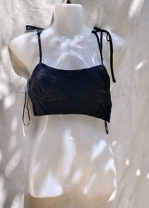 379. Black Tie-Strap Crop Top