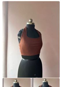 Halter Ribbed  Brown Top