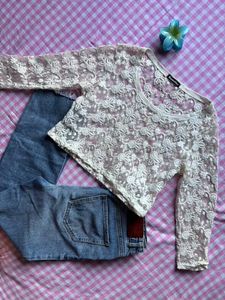 Embroidered net top
