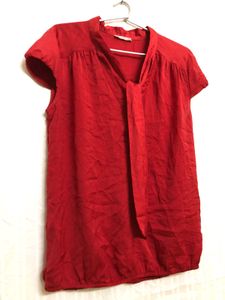 Ofsay Red Tie-neck Top