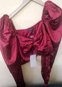 Kassually Red HOT Satin Crop Top