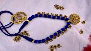 Blue Silk Threaded Necklace And Earrings