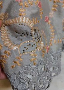 Elegant Grey Embroidered Saree