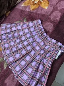 Purple Plaid Pleated Skirt
