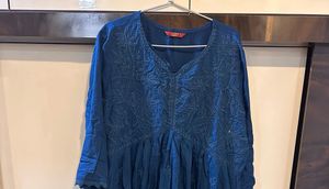 Blue Embroidered Cotton Kurta With Bottom