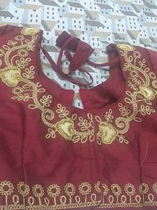 Embroidered Maroon Blouse &amp; Skirt Set