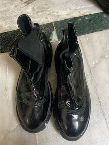 Black Patent Leather Ankle Boots