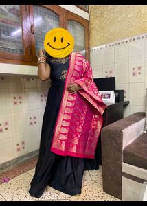 Long Gown Dress With Banarasi Dupatta