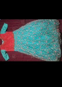 Turquoise and Red Anarkali Dress