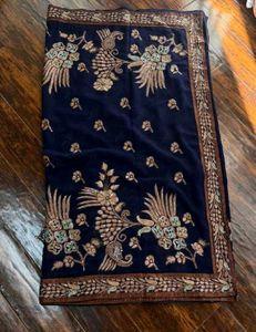 Navy Blue Saree with Exquisite Embroidered Blouse