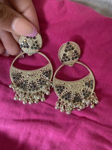 Silver With Small Black Rhinestone Earrings