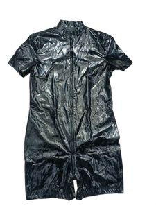 Faux Leather Edgy Black Romper Size XL